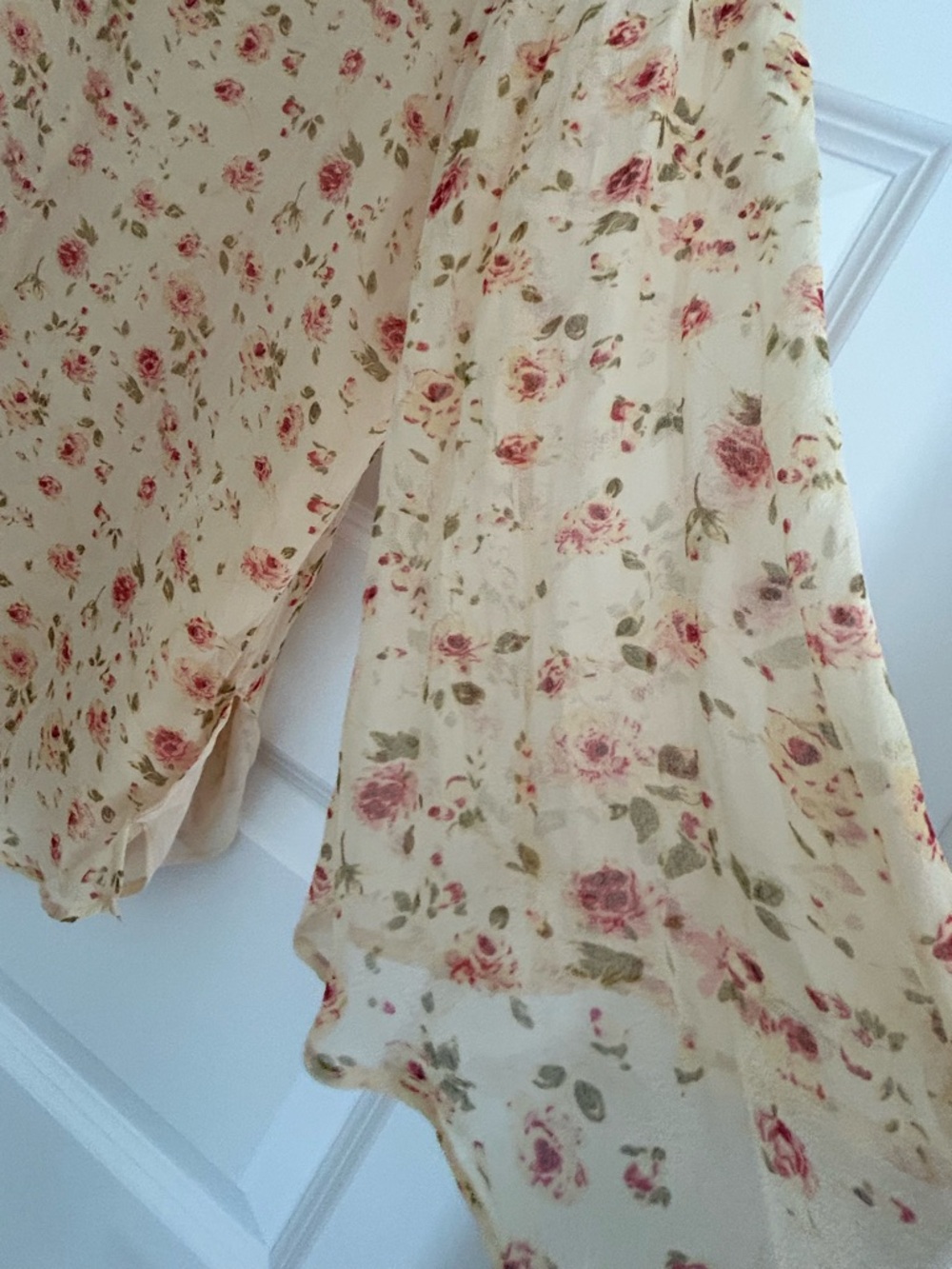 Anne Carson Silk Floral Blouse Yellow Pink Size L - Picture 9 of 13